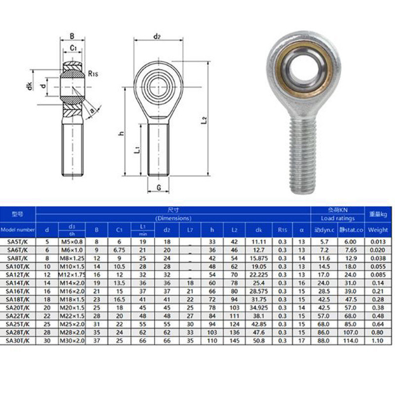 高温耐性 SI8 SA8 10T/Kシリーズ 女性用スレッド ボールストッド エンドジョイントローヤリング